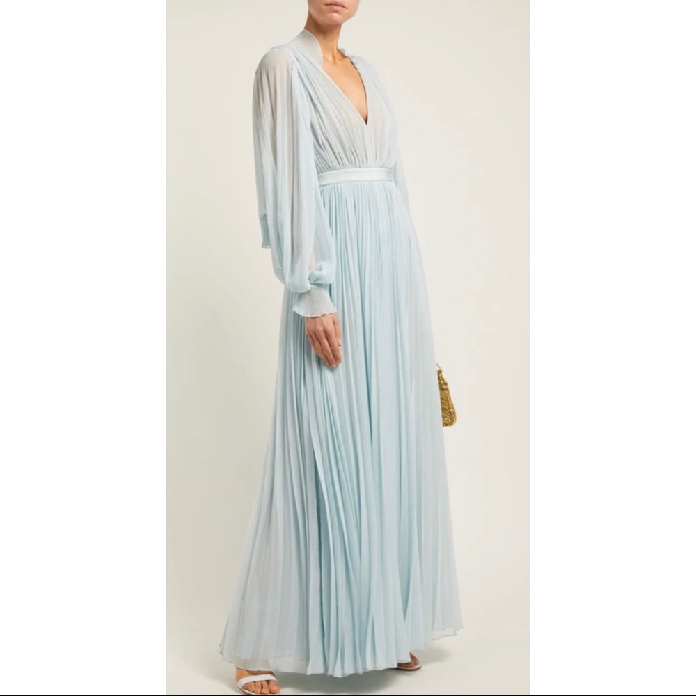 Self portrait blue pleated chiffon dress